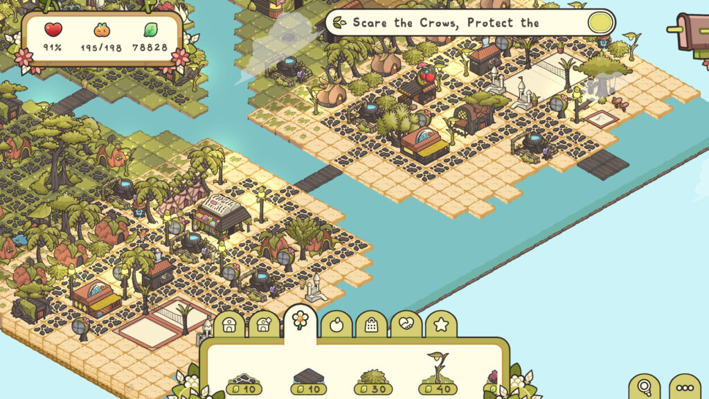The sandy hot biome in Verde showing the different shops and facilities