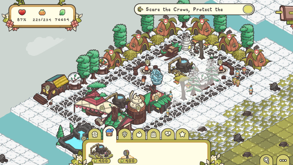 The snowy biome of Verde showing a mix of different shops and decorations