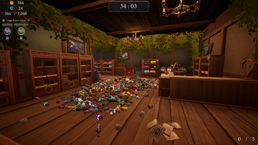 At first glace the place is a mess until you progress and space starts to clear up - Shelves and Sorcery