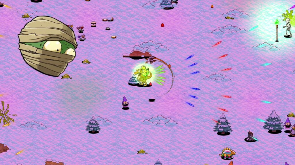 As night settles a giant mummy head appears in the sky to warn the player of the enemy type that will spawn