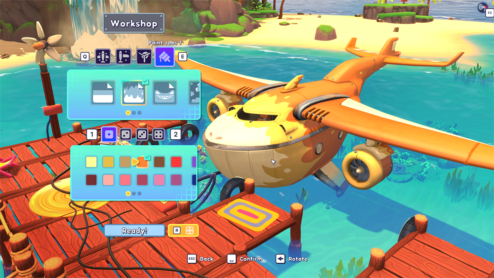 The menu to customise your plane in Lou's Lagoon