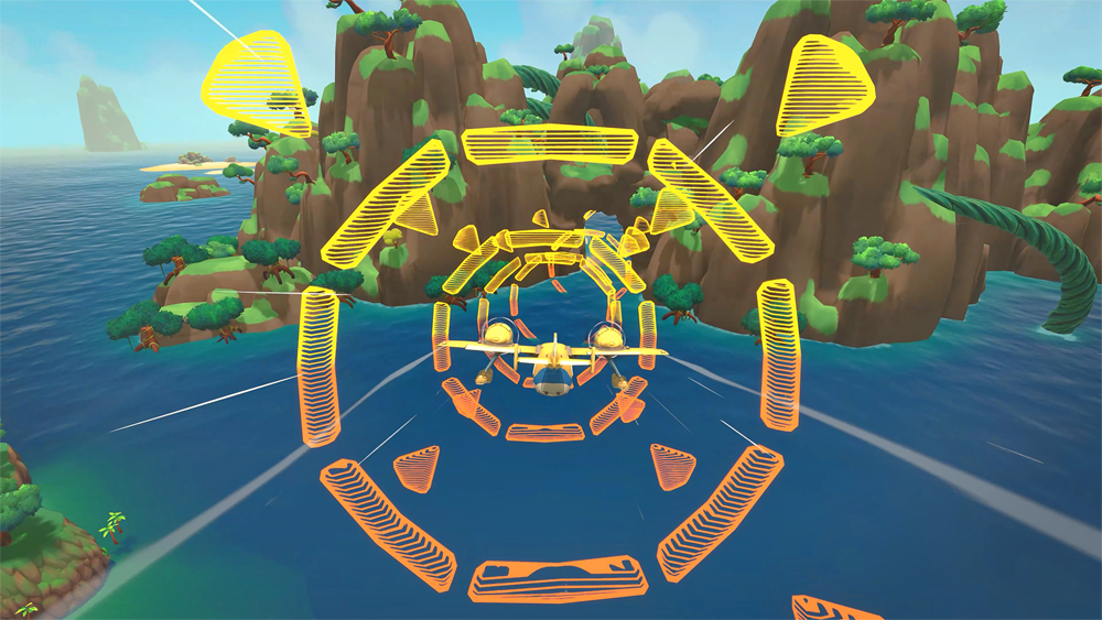 Flying through rings in Lou's Lagoon in your plane for the challenge missions.