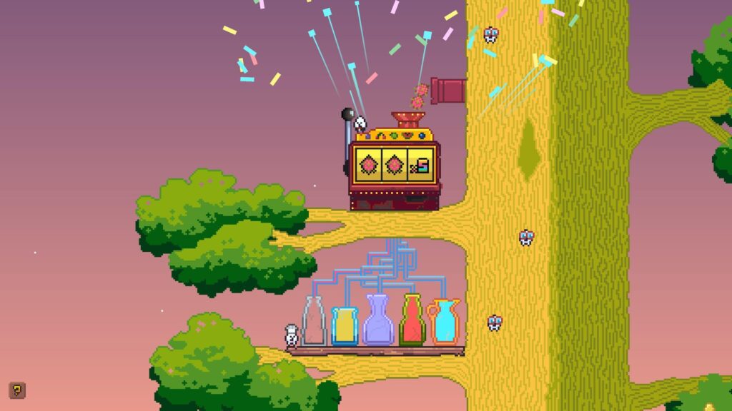 The juice bar unlock of pibcremental. The landscape is made of bright coloured pixel art
