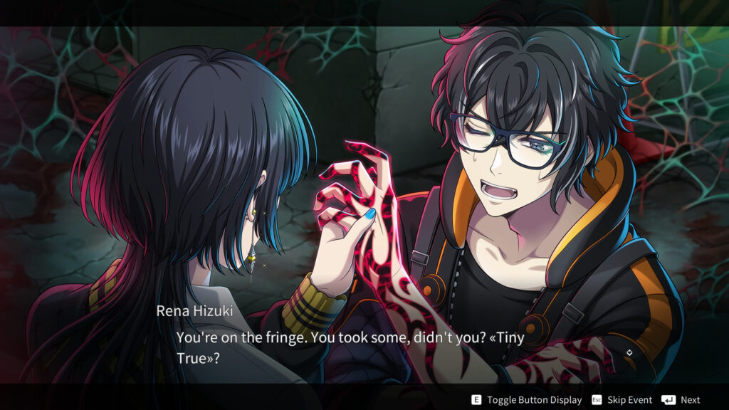 qliphah in providences shadow - the story is shown off in manga style. the image shows rena grabbing Soma's arm accusing him of taking tiny true