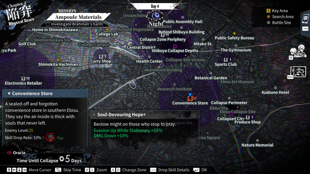 picking the next investigation on a map screen with many destinations on it
