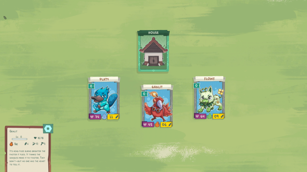 the Stackmon game board showing three cards to chose from