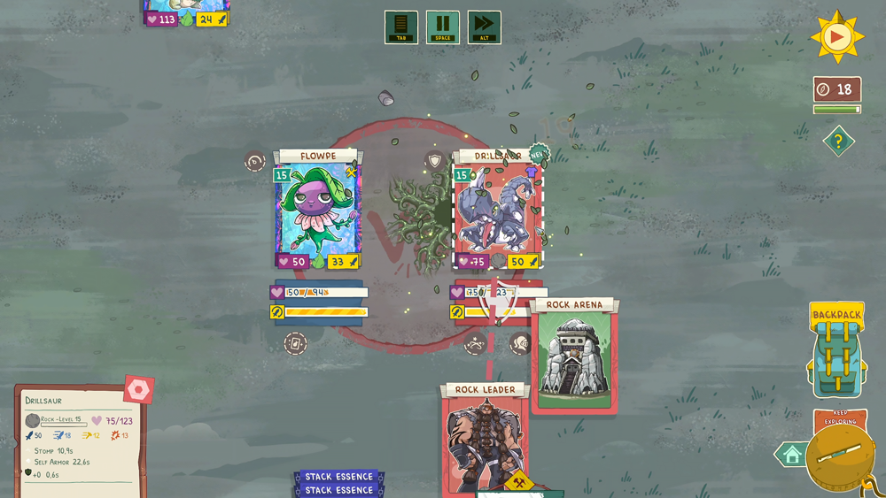 Two Stackmon fighting in a rocky arena 