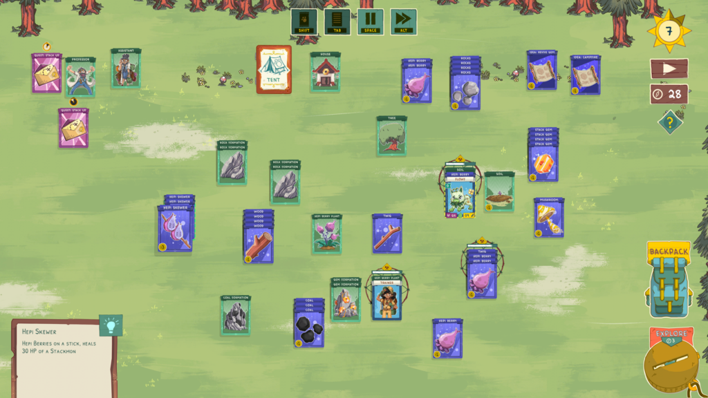 A busy Stackmon board as you start collecting items