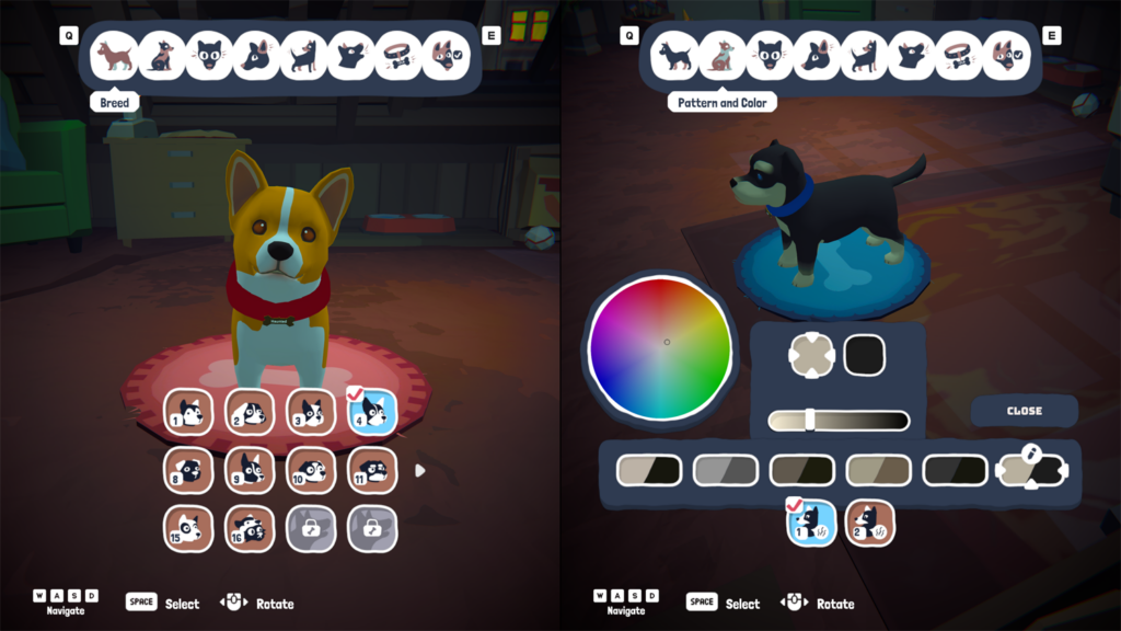 The pupper creation menu from Haunted Paws, showing off different variations and changes.