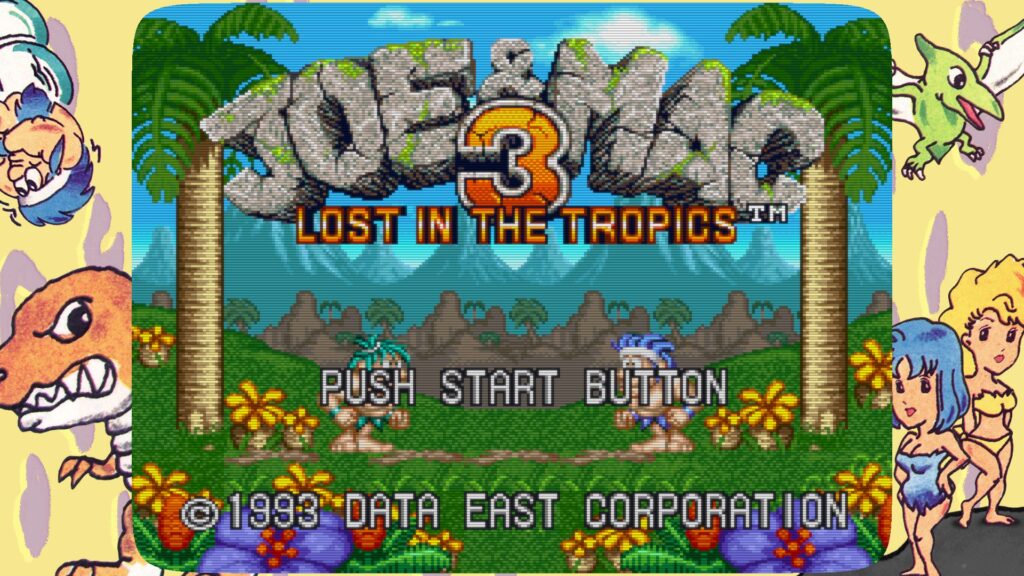  Joe & Mac 3 starting screen with a pixel art jungle in the background