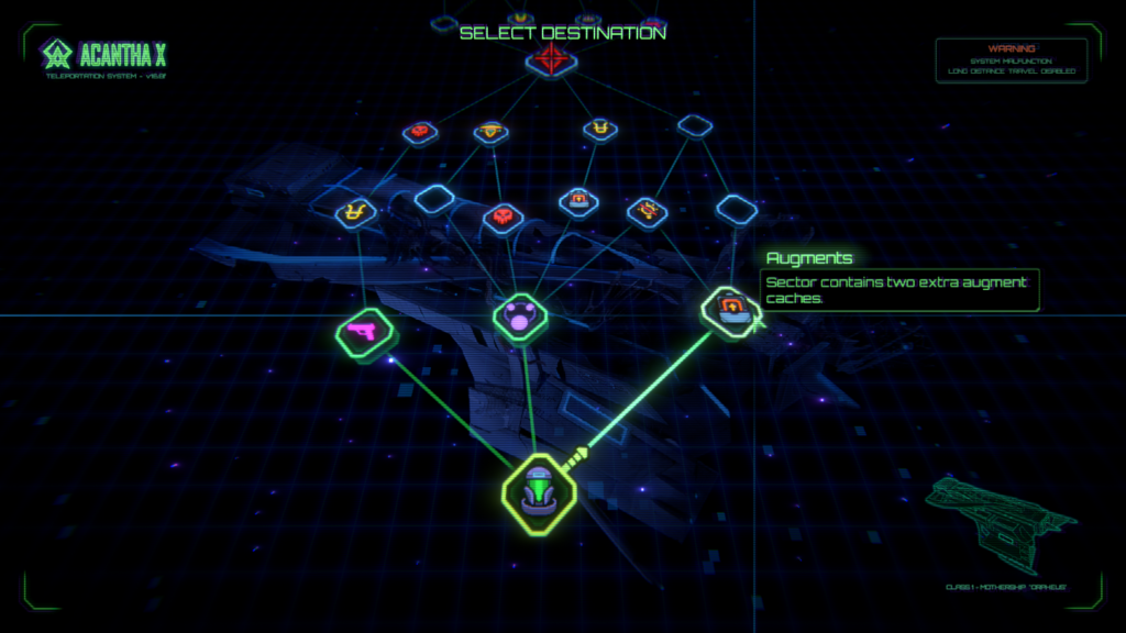 the map screen shows potential paths through your current gameplay session of Moros Protocol