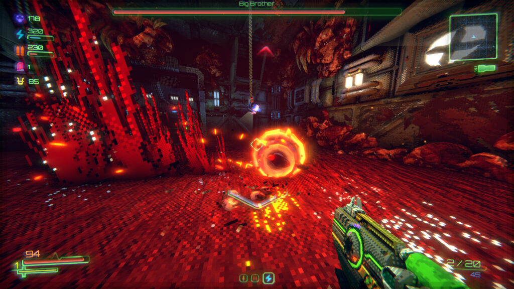 fighting a boss called big brother, the boss is spinning across the arena in a attempt to hit the player