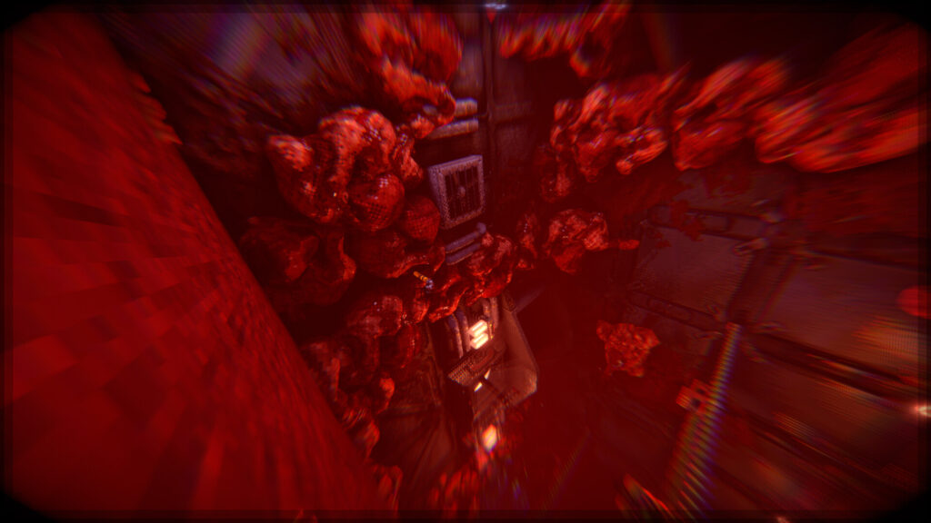 View from the ground of a blood cover room in a player death animation