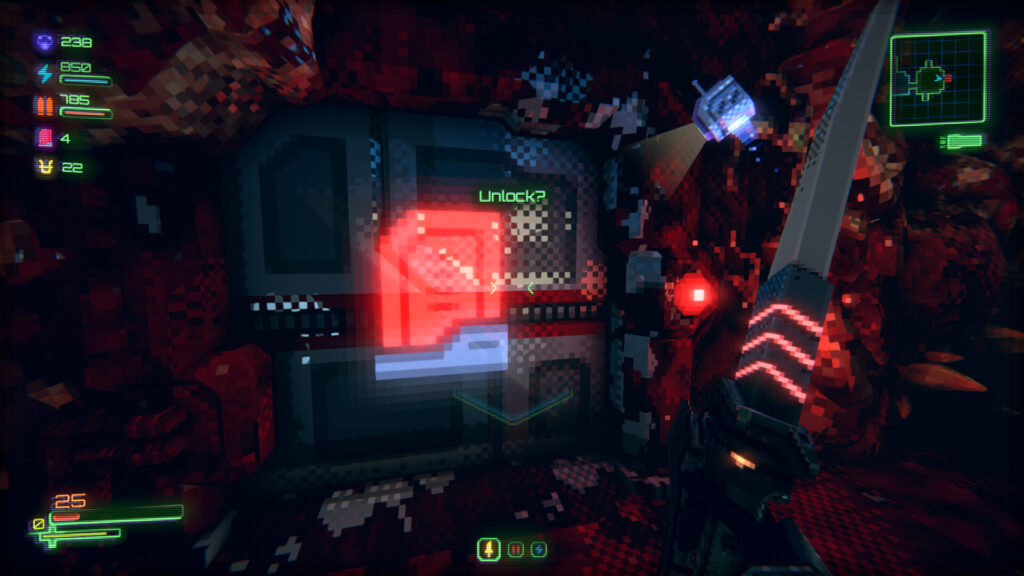 finding a door with a red lock sign prompts the player to use a keycard to progress