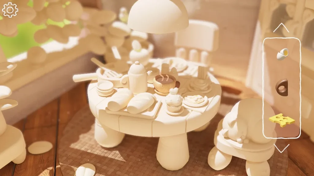 A white table in Woodo waiting for the food to be completed and coloured in with puzzle pieces.