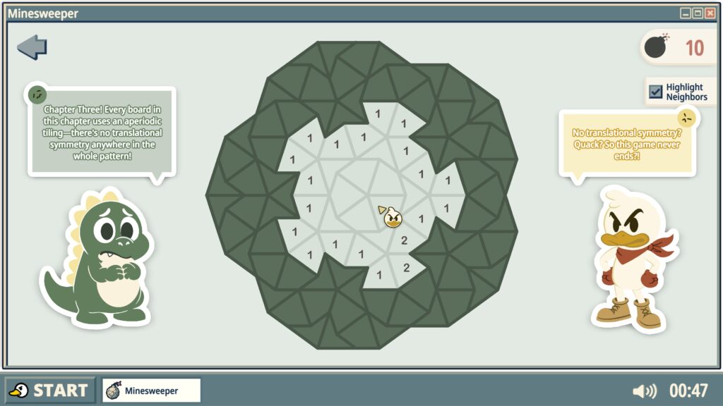 The Minesweeper: Next-Gen board with lots of highlights and numbers showing the locations of possible bombs.