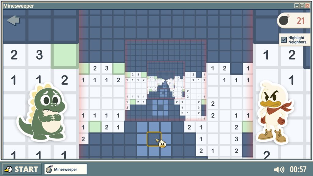 The board with lots of highlights and numbers showing the locations of possible bombs.